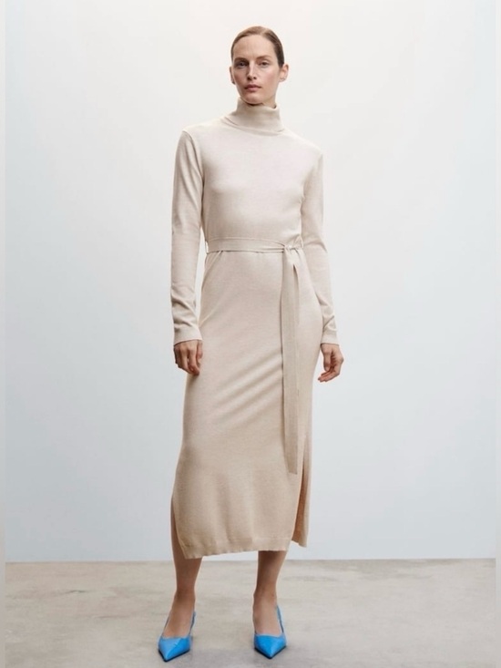 Mango Dresses & Skirts - Mango Turtleneck Belted Maxi Dress in Pastel Grey, size L